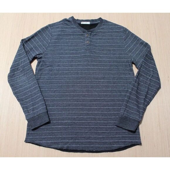 Marine Layer Men's‎ Small Double Knit Henley Shirt Blue White Striped Soft Touch - Picture 1 of 10